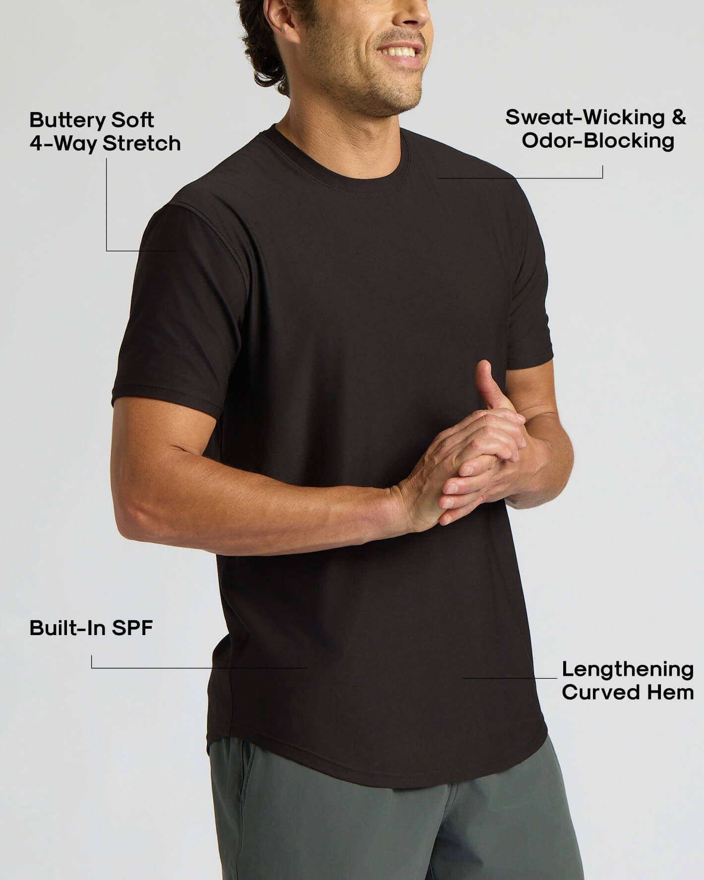 All Black Active Curved Hem Crew 3-Pack