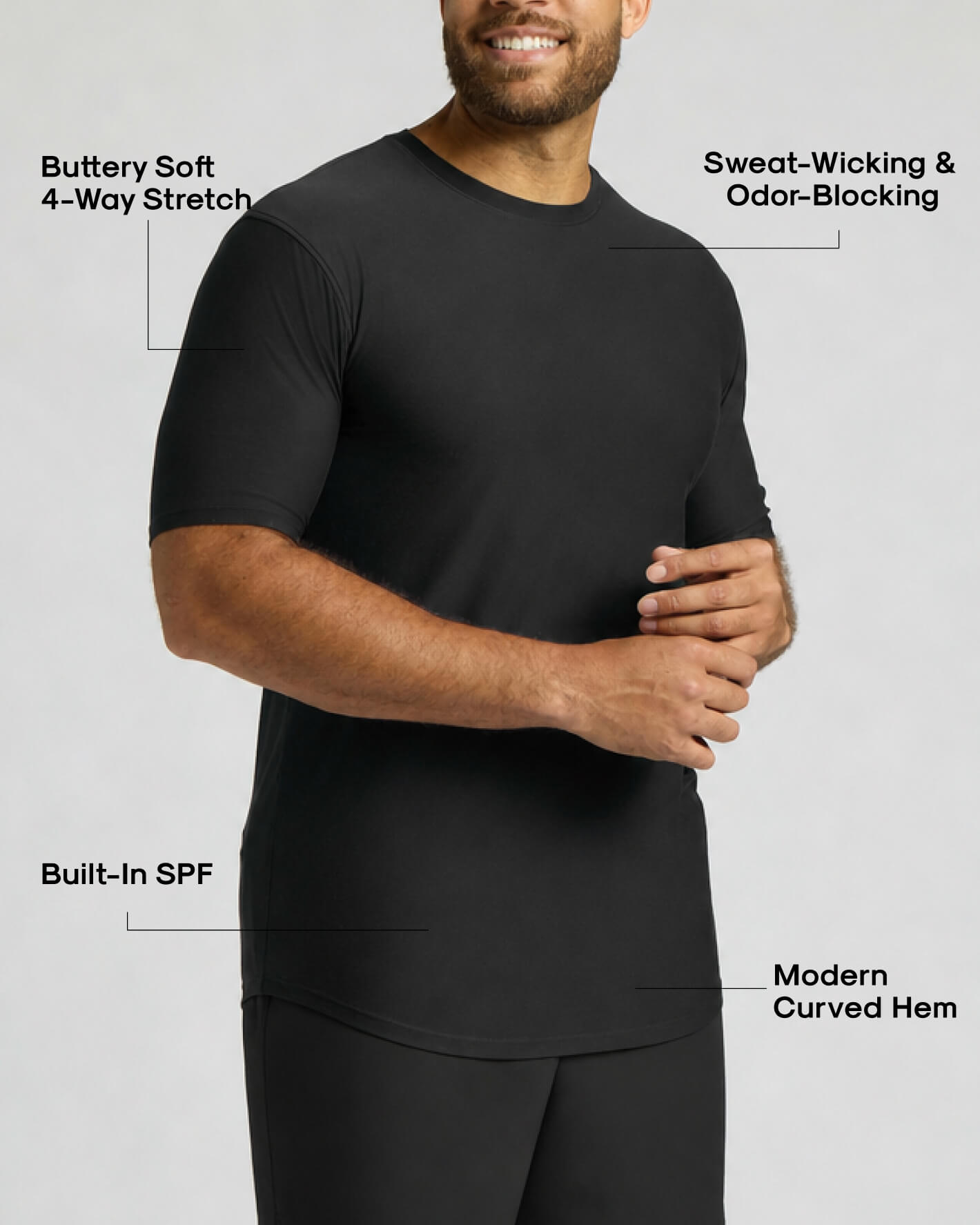 All Black Tall Active Curved Hem Crew 3-Pack