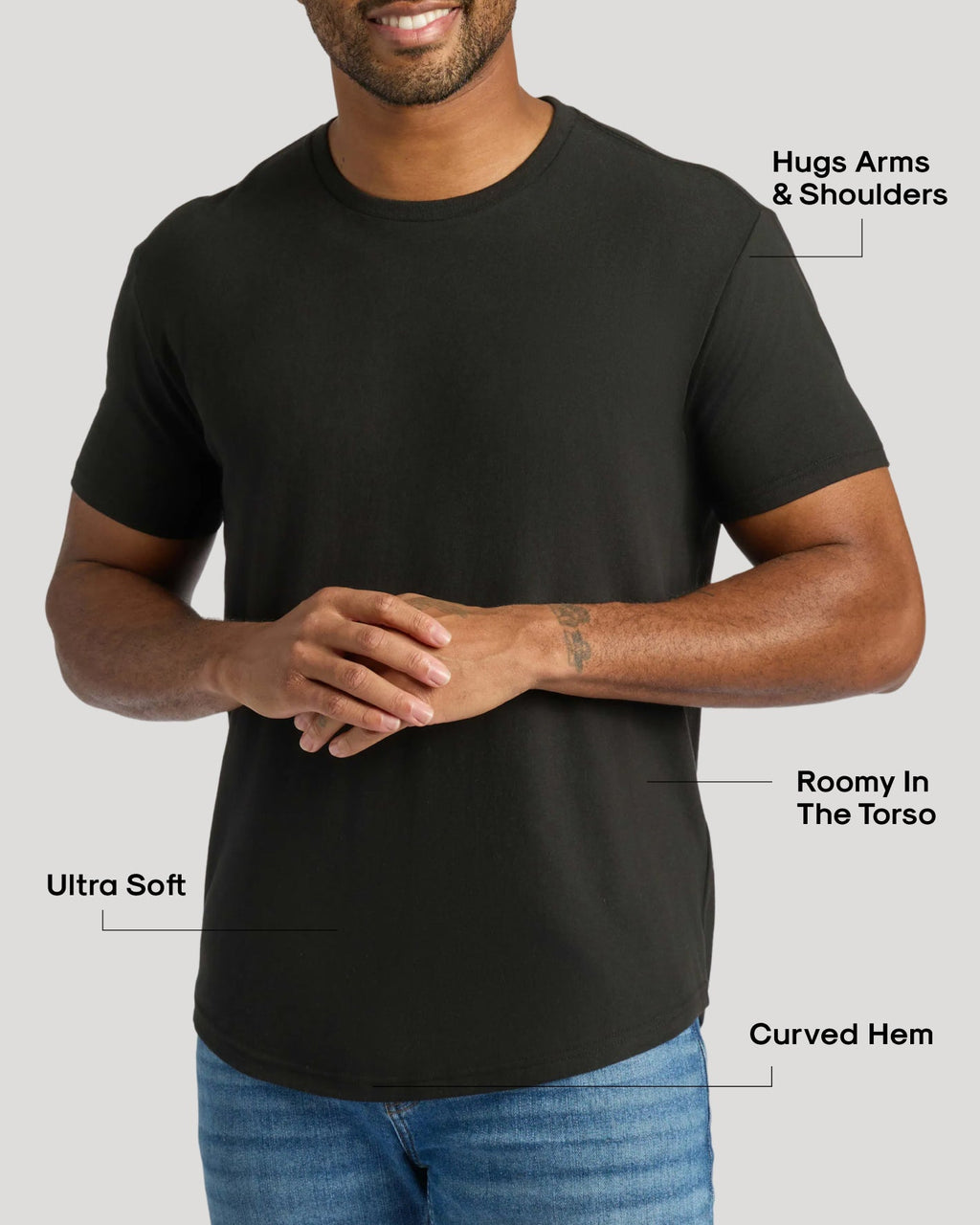 All Black Classic Curved Hem Crew Neck 3-Pack