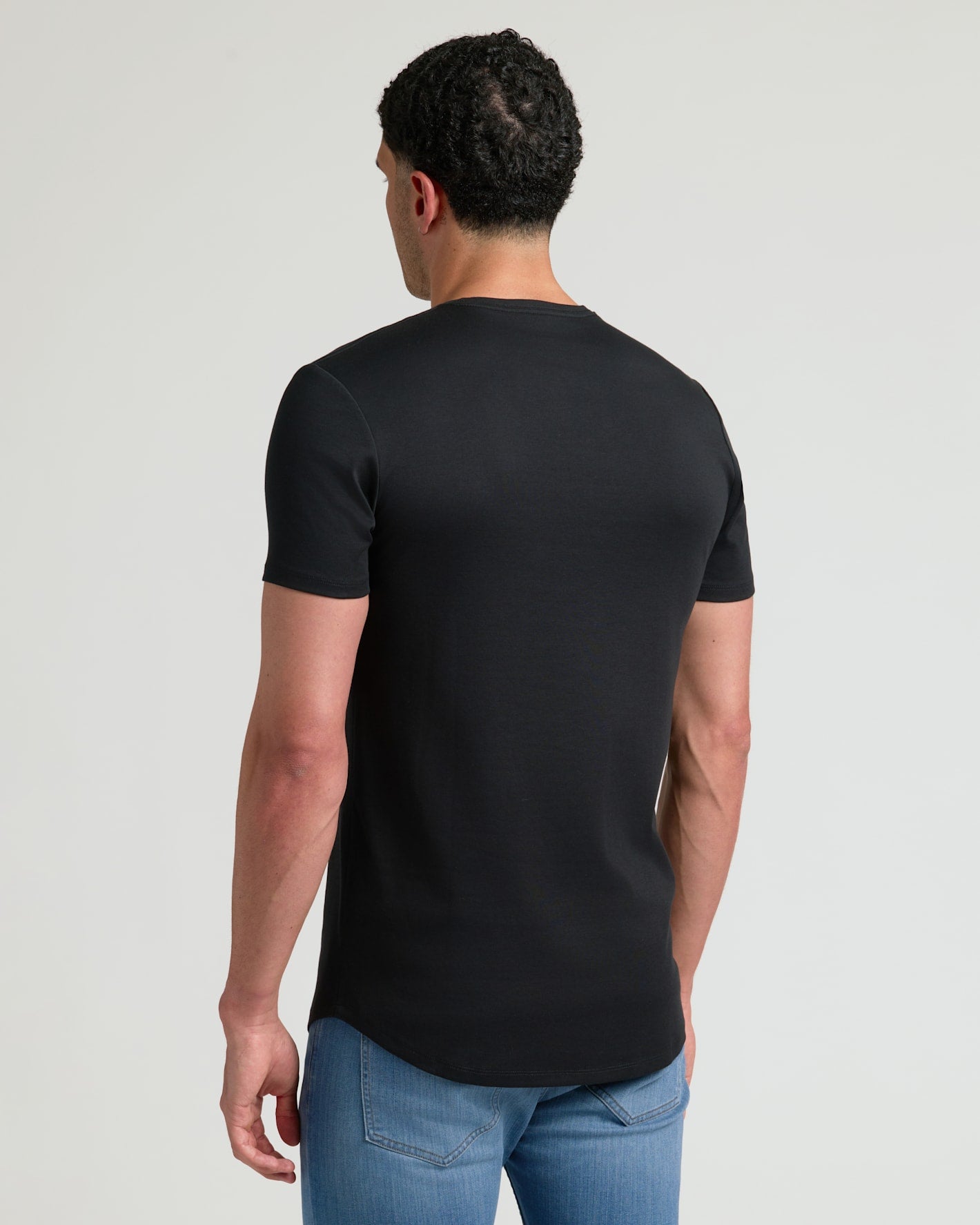 Black Tall Pima Cotton Blend Curved Hem Crew