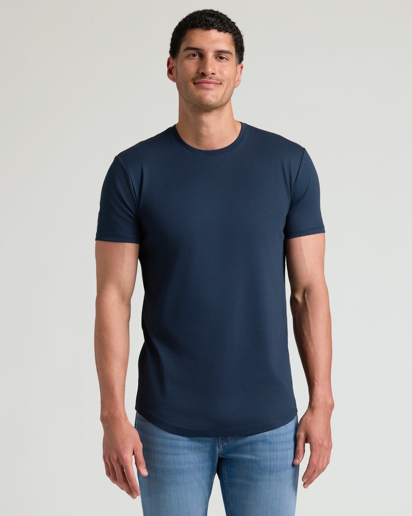 Navy Tall Pima Cotton Blend Curved Hem Crew